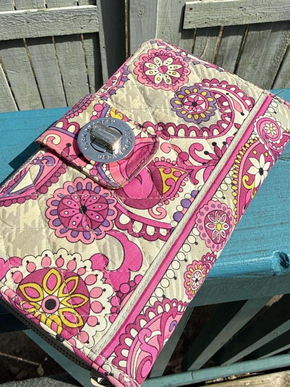 Vera Bradley Pink Paisley Quilted Wallet with Yellow Accents